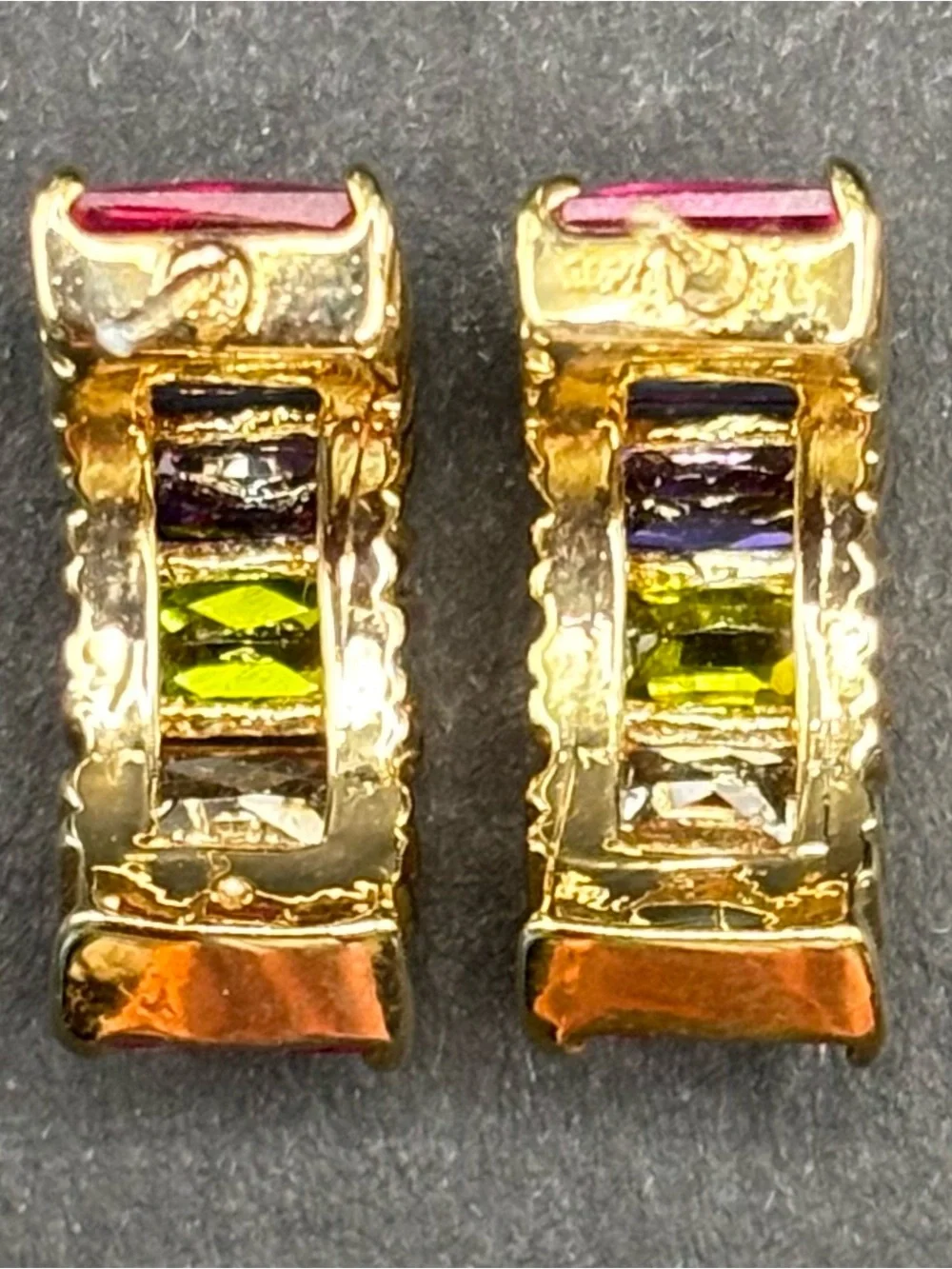 Gretchen Gray Sterling Silver 925 Rainbow Gemstone Baguette J Hoop Earrings